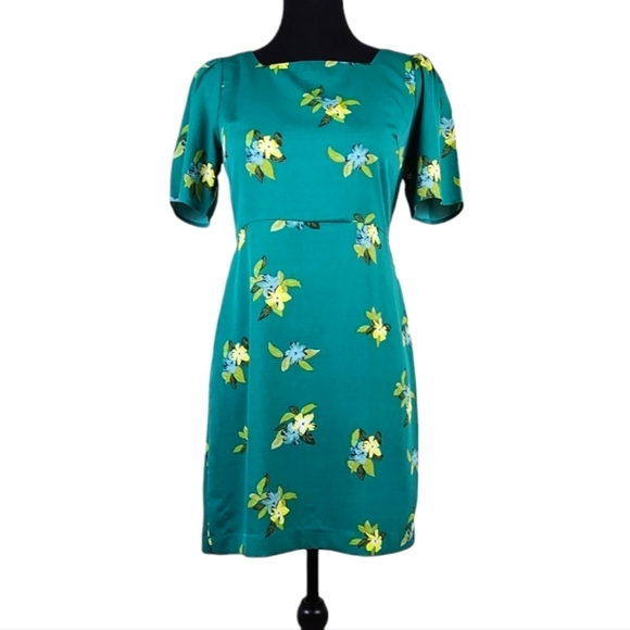 Ann Taylor Dresses & Skirts - Ann Taylor Green and Yellow Floral Sheath Mini Dress Square neckline Size 2P